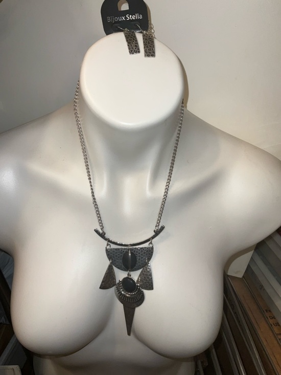 Jewelry - Bijoux Stella Silver Black Hammer Statement Layered Necklace Earring SET NEW